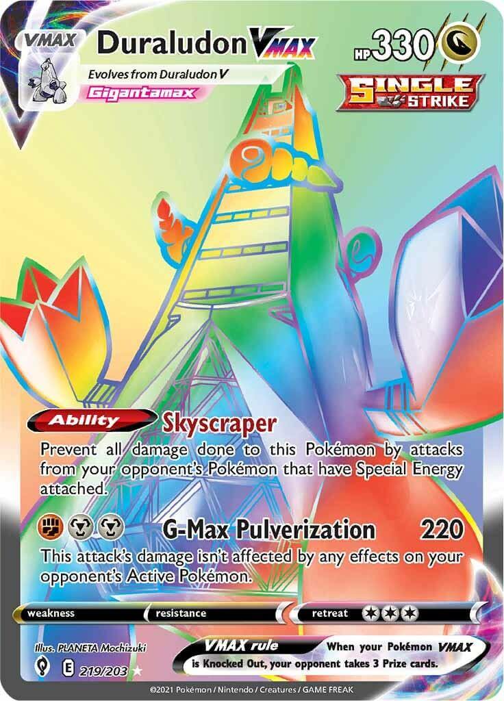 Duraludon VMAX (219/203) [Sword & Shield: Evolving Skies] card featuring Gigantamax form and abilities.