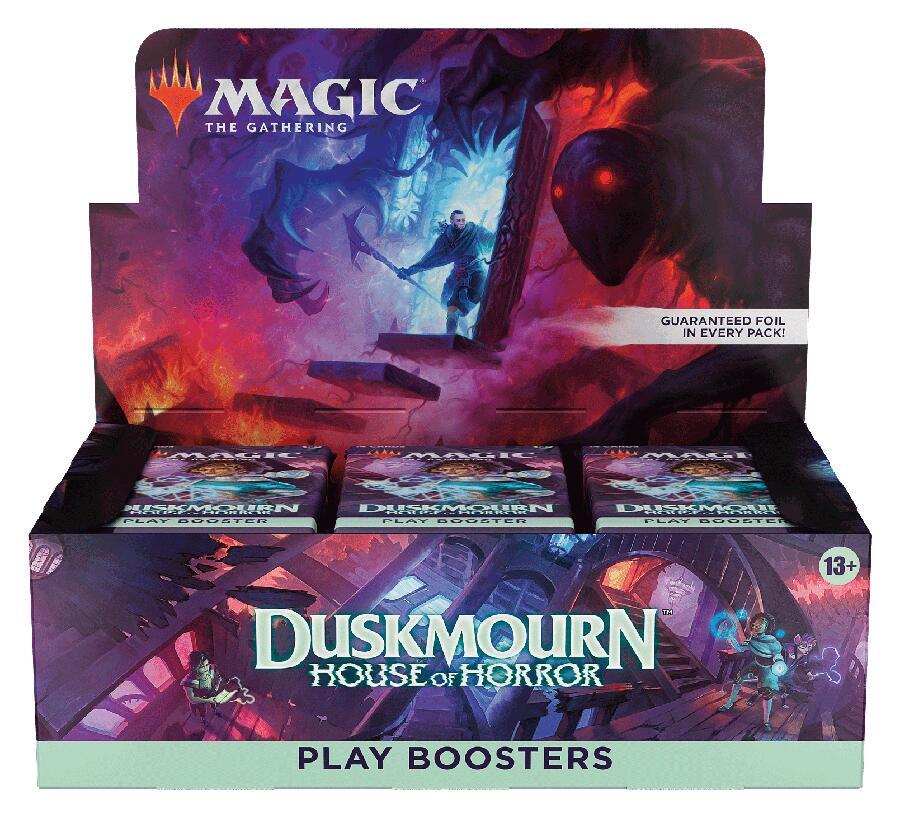 Duskmourn: House of Horror - Play Booster Display with vibrant art and Magic: The Gathering branding.