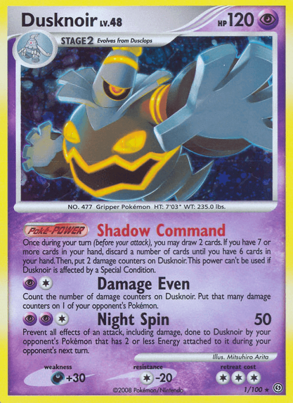 Dusknoir (1/100) [Diamond & Pearl: Stormfront] card showcasing Psychic ability and holographic rarity.