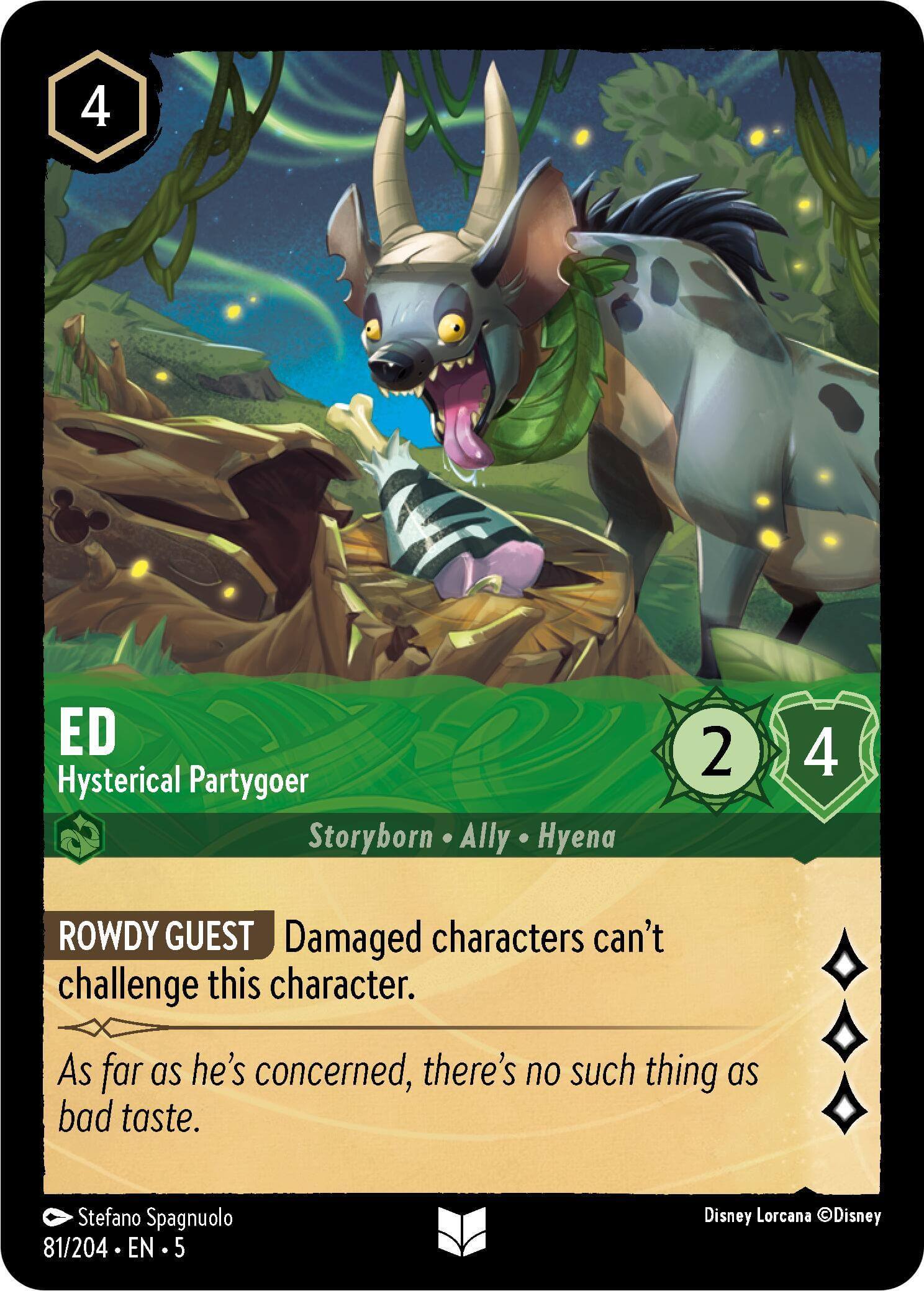 Ed - Hysterical Partygoer (81/204) [Shimmering Skies] character card featuring a humorous hyena.