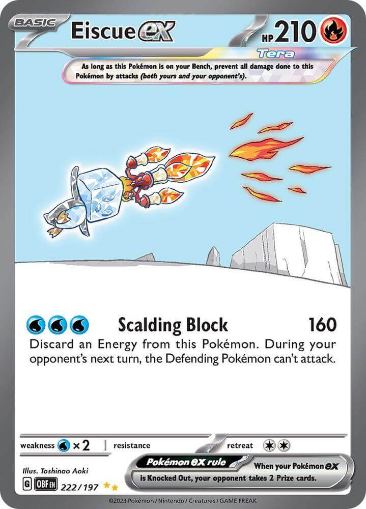 Eiscue ex (222/197) [Scarlet & Violet: Obsidian Flames] Fire type Special Illustration Rare card with Scalding Block attack.