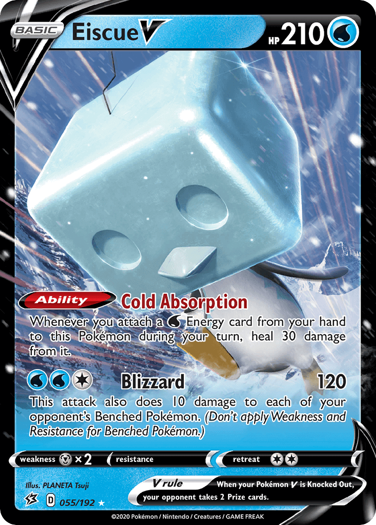 Eiscue V (055/192) [Sword & Shield: Rebel Clash] card featuring Cold Absorption ability and Blizzard attack.