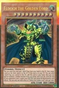 Eldlich the Golden Lord [MAGO-EN024] Gold Rare card showcasing monster effect with 2500 ATK and 2800 DEF.