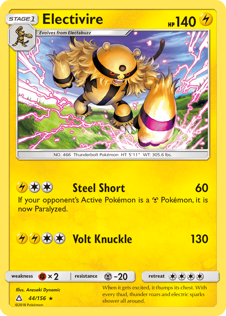 Electivire (44/156) [Sun & Moon: Ultra Prism] card featuring HP 140 and lightning attacks.