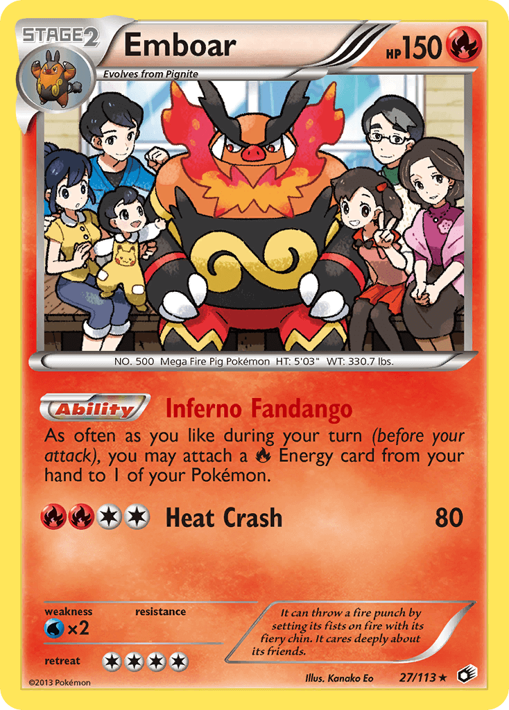 Emboar (27/113) [Black & White: Legendary Treasures] holo rare Fire type Pokemon card with ability Inferno Fandango.
