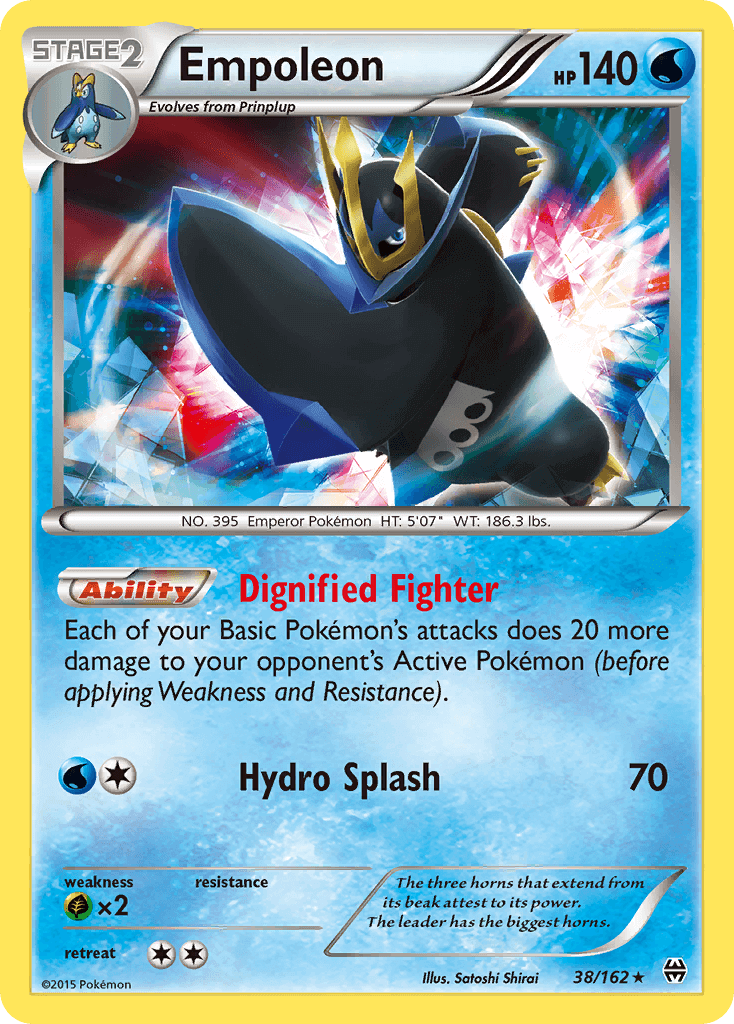Empoleon (38/162) [XY: BREAKthrough] holo rare Water type card featuring Dignified Fighter ability and Hydro Splash attack.