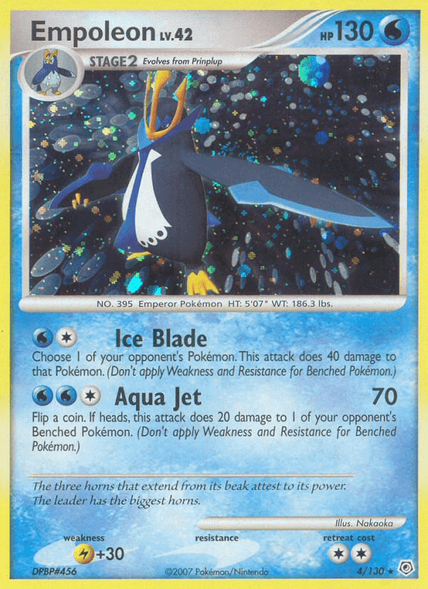 Empoleon (4/130) [Diamond & Pearl: Base Set] Holo Rare card showcasing Ice Blade and Aqua Jet moves.