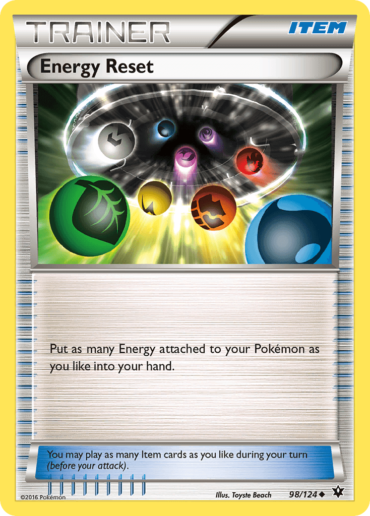 Energy Reset (98/124) [XY: Fates Collide] card showing elements of energy and game mechanics.