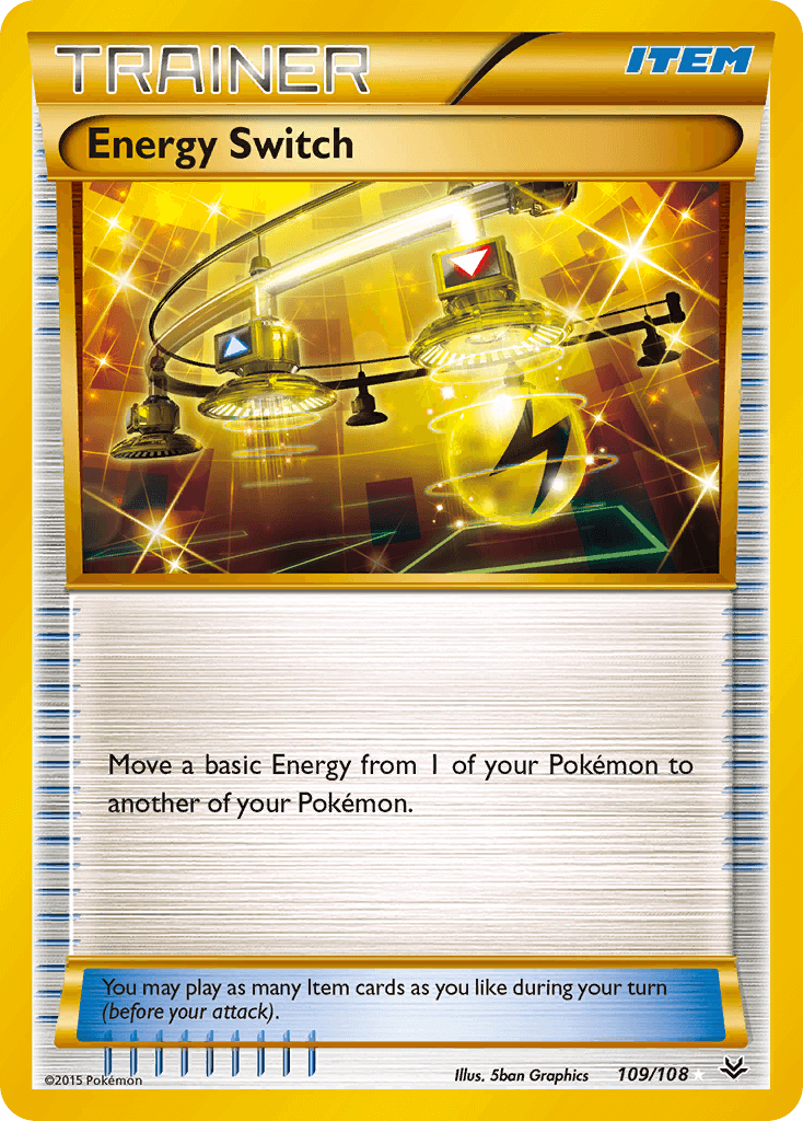 Energy Switch (109/108) [XY: Roaring Skies] card featuring a golden energy graphic and item description.