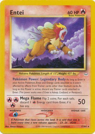 Entei (17/64) [Neo Revelation Unlimited] card showcasing Fire type and rarity in Pokémon trading card game.