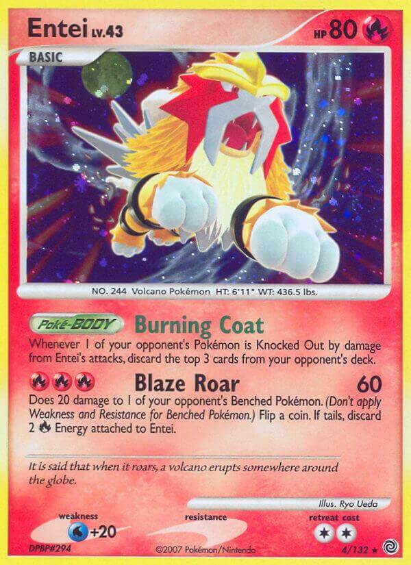 Entei (4/132) (Cracked Ice Holo) [Diamond & Pearl: Secret Wonders] showcasing the Fire-type Pokémon card.