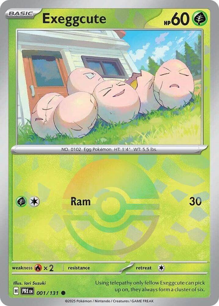 Exeggcute (001/131) (Poke Ball Pattern) [Scarlet & Violet: Prismatic Evolutions] featuring Grass type and 60 HP.