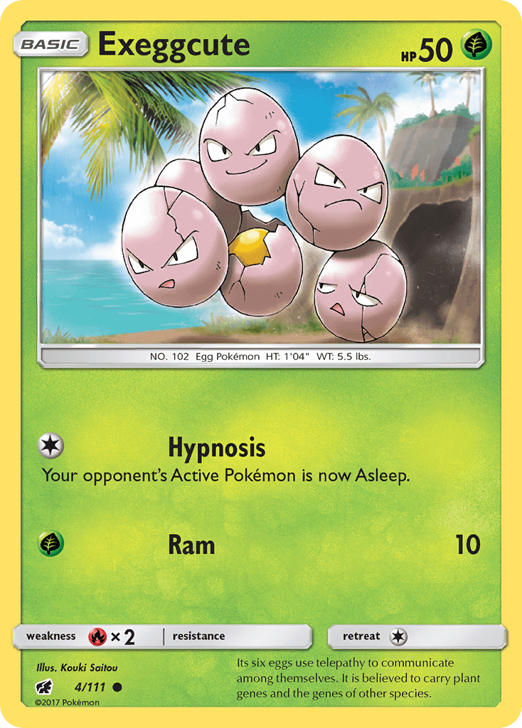 Exeggcute (4/111) [Sun & Moon: Crimson Invasion] card featuring Hypnosis and Ram attack.