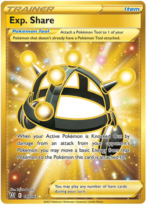 Exp. Share (180/163) [Sword & Shield: Battle Styles] card showcasing a Pokémon Tool item in vibrant design.