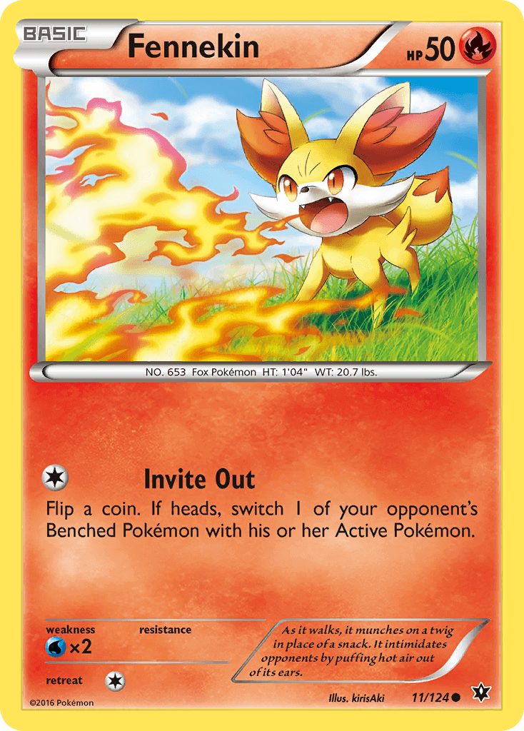 Fennekin (11/124) [XY: Fates Collide] card featuring fire-type Pokémon Fennekin with attack 'Invite Out'.