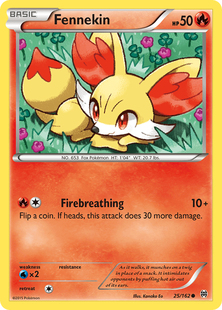 Fennekin (25/162) [XY: BREAKthrough] card showcasing its abilities and fire type features.