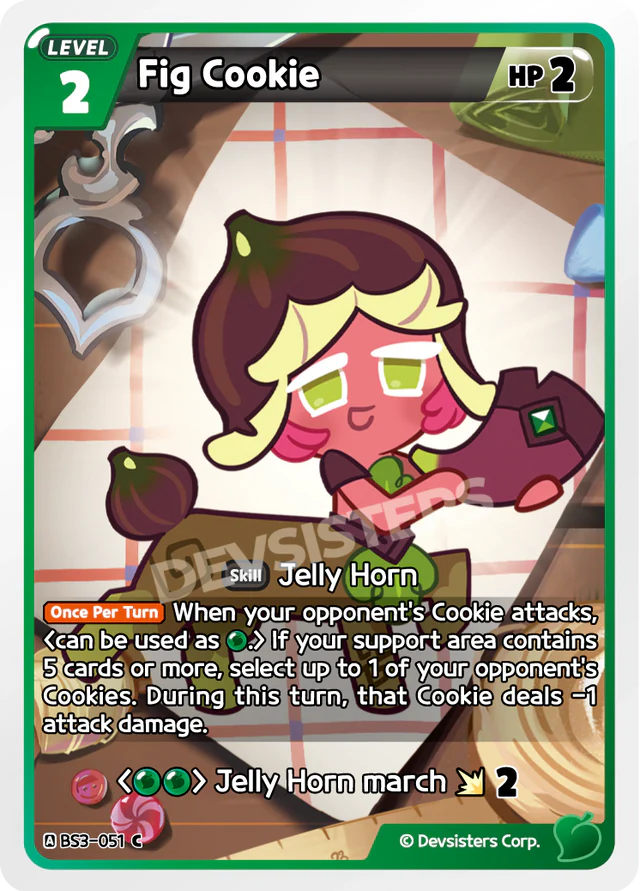 Fig Cookie BS3-051 C | Common Card depicting skill Jelly Horn and health points in a colorful design.