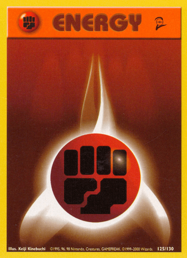 Fighting Energy (125/130) [Base Set 2] card featuring a fist symbol and vibrant colors.