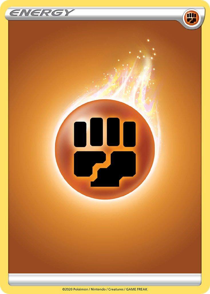 Fighting Energy [Sword & Shield: Base Set] card with a fiery background and Fighting symbol.