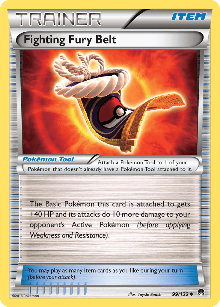Fighting Fury Belt (99/122) [XY: BREAKpoint] trading card featuring a Pokémon Tool item effect description.