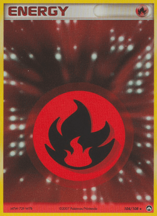 Fire Energy (104/108) [EX: Power Keepers] trading card featuring red flame design.