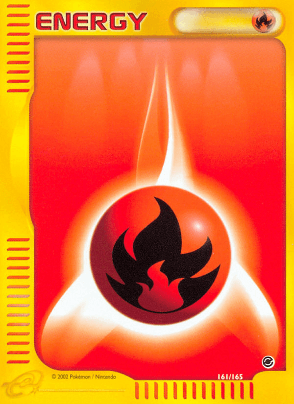 Fire Energy (161/165) [Expedition: Base Set] card featuring a fiery symbol on a vibrant orange background.