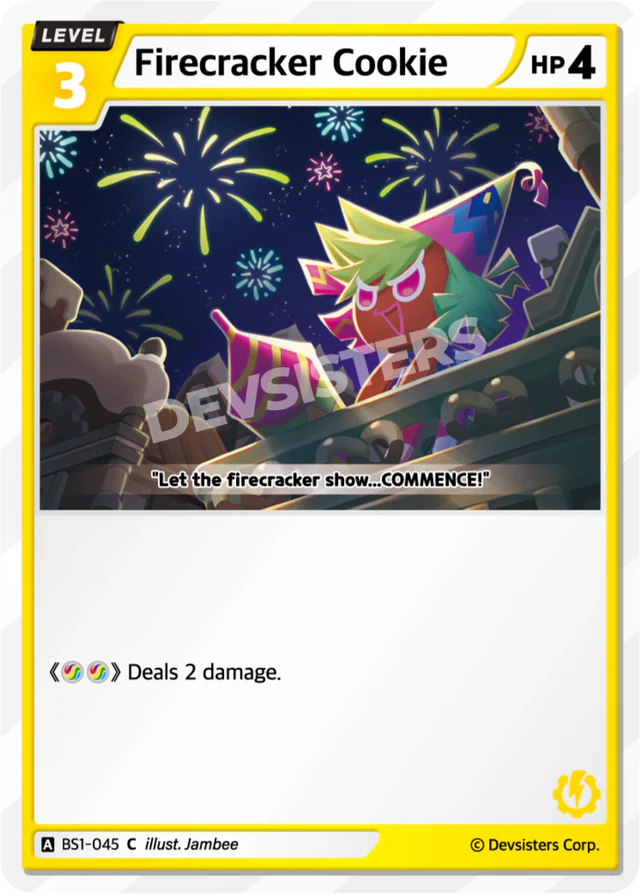 Firecracker Cookie BS1-045 C | Common Card featuring colorful fireworks and a playful character.