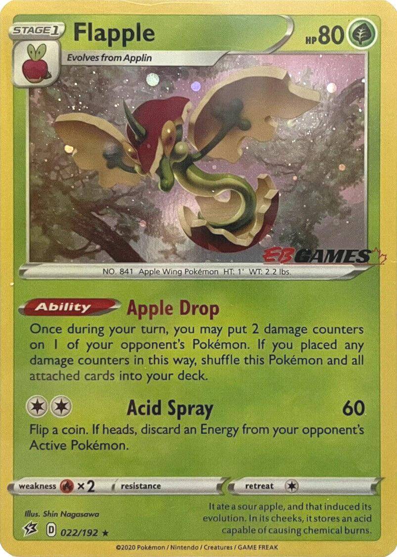 Flapple (022/192) (EB Games Exclusive) [Sword & Shield: Rebel Clash] collectible card with Grass type and HP 80.
