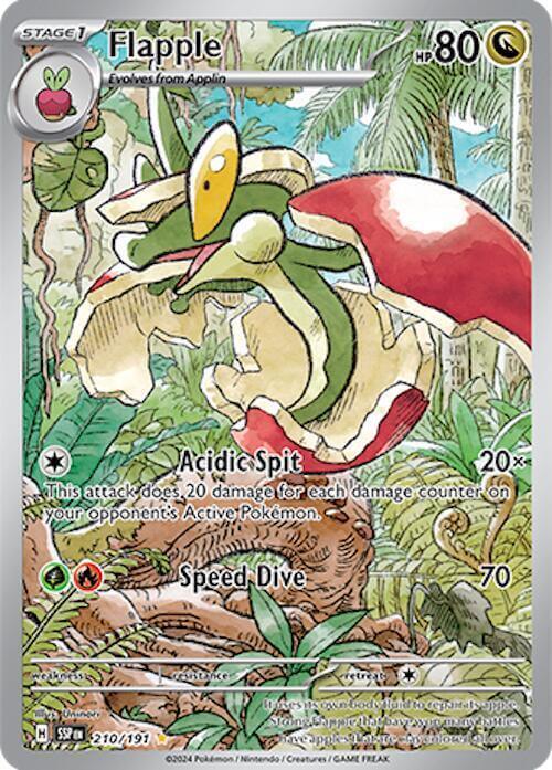 Flapple (210/191) [Scarlet & Violet: Surging Sparks] featuring Acidic Spit and Speed Dive attacks.