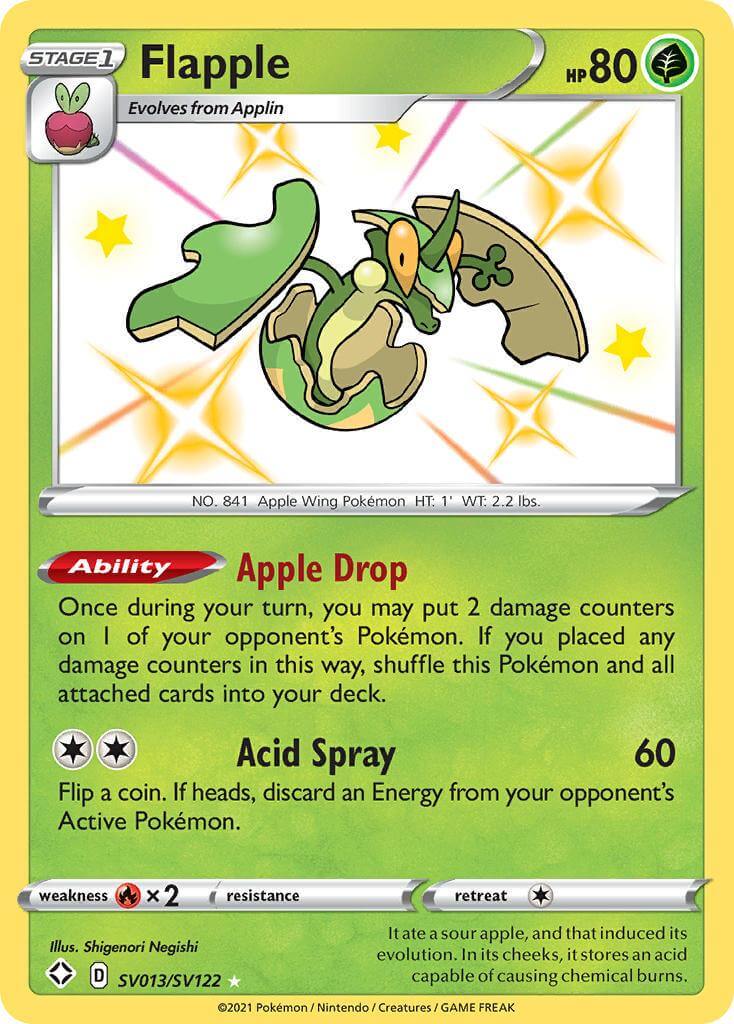 Flapple (SV013/SV122) [Sword & Shield: Shining Fates] Ultra Rare Grass type Pokémon card with Apple Drop ability.