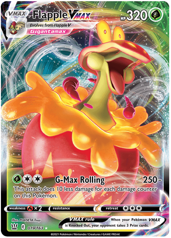 Flapple VMAX (019/163) [Sword & Shield: Battle Styles] featuring G-Max Rolling and Gigantamax transformation.