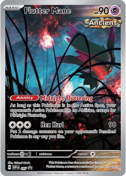 Flutter Mane (097) [Scarlet & Violet: Black Star Promos] card featuring abilities Midnight Fluttering and Hex Hurl.