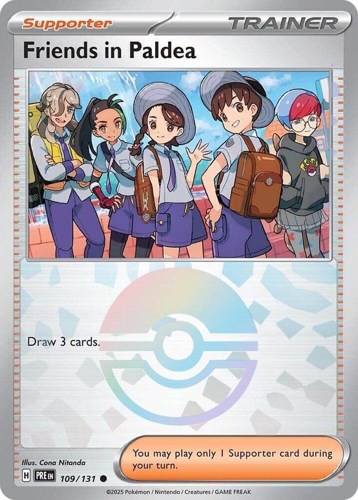 Friends in Paldea (109/131) (Poke Ball Pattern) [Scarlet & Violet: Prismatic Evolutions] trading card illustration.