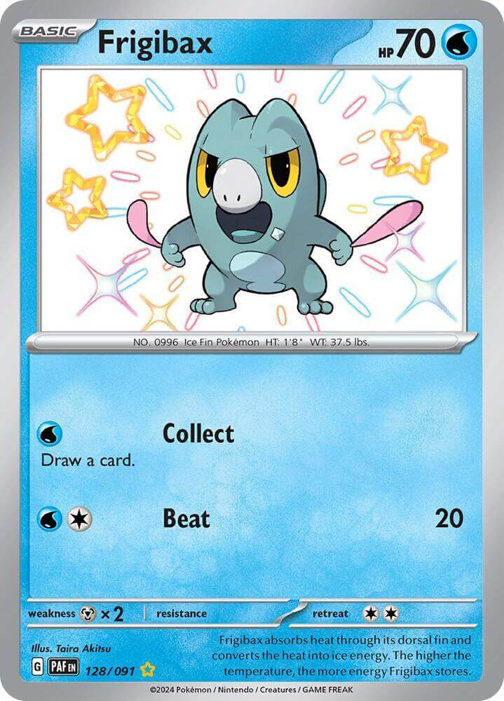 Frigibax (129/091) [Scarlet & Violet: Paldean Fates] shiny rare water type Pokemon card image.