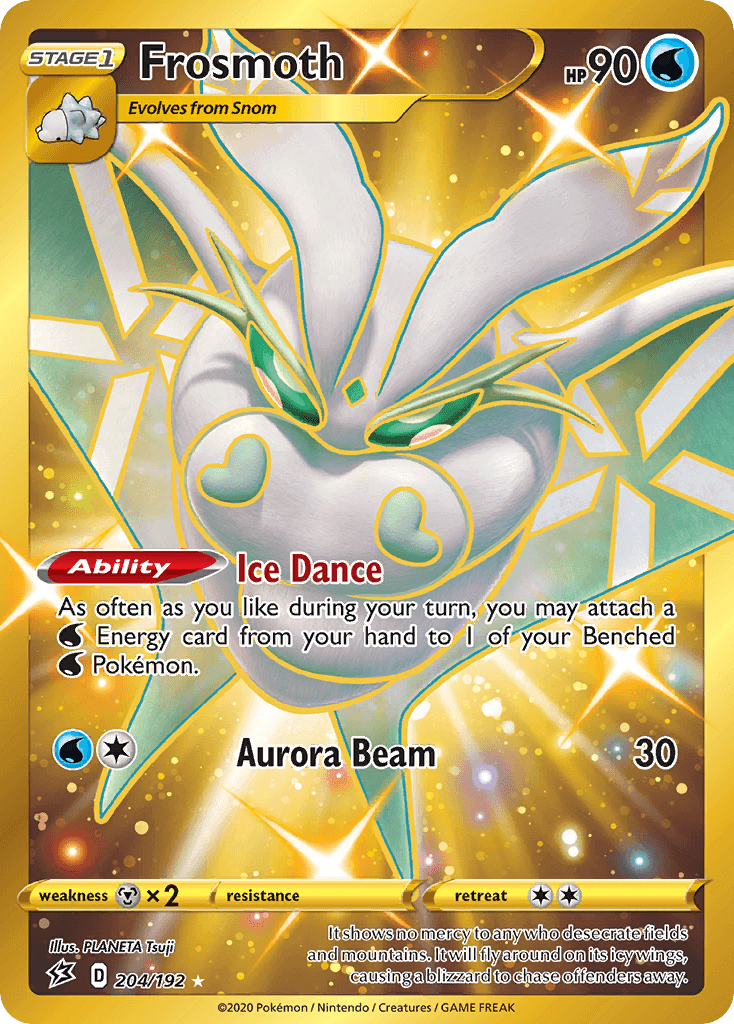 Frosmoth (204/192) [Sword & Shield: Rebel Clash] card showcasing its ability Ice Dance and attack Aurora Beam.