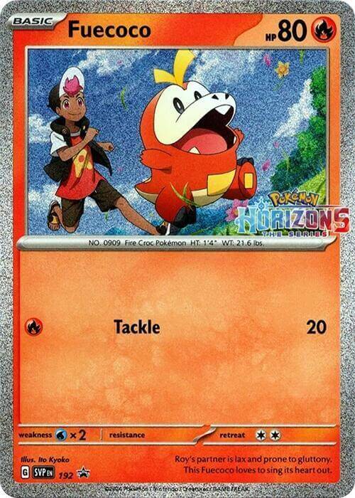 Fuecoco (192) [Scarlet & Violet: Black Star Promos] trading card featuring a character and the Fire Croc Pokémon.