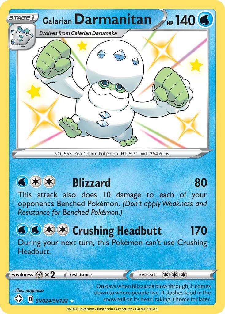 Galarian Darmanitan (SV024/SV122) [Sword & Shield: Shining Fates] ultra rare card featuring water type attacks.