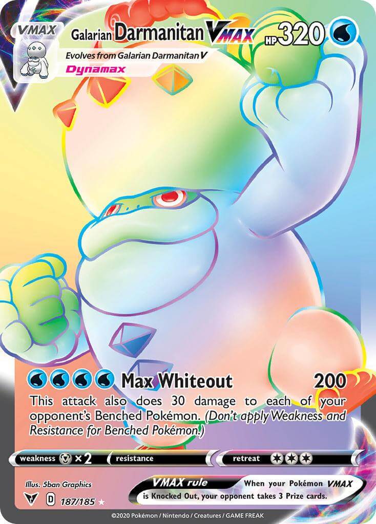 Galarian Darmanitan VMAX (187/185) [Sword & Shield: Vivid Voltage] card featuring Dynamax ability.
