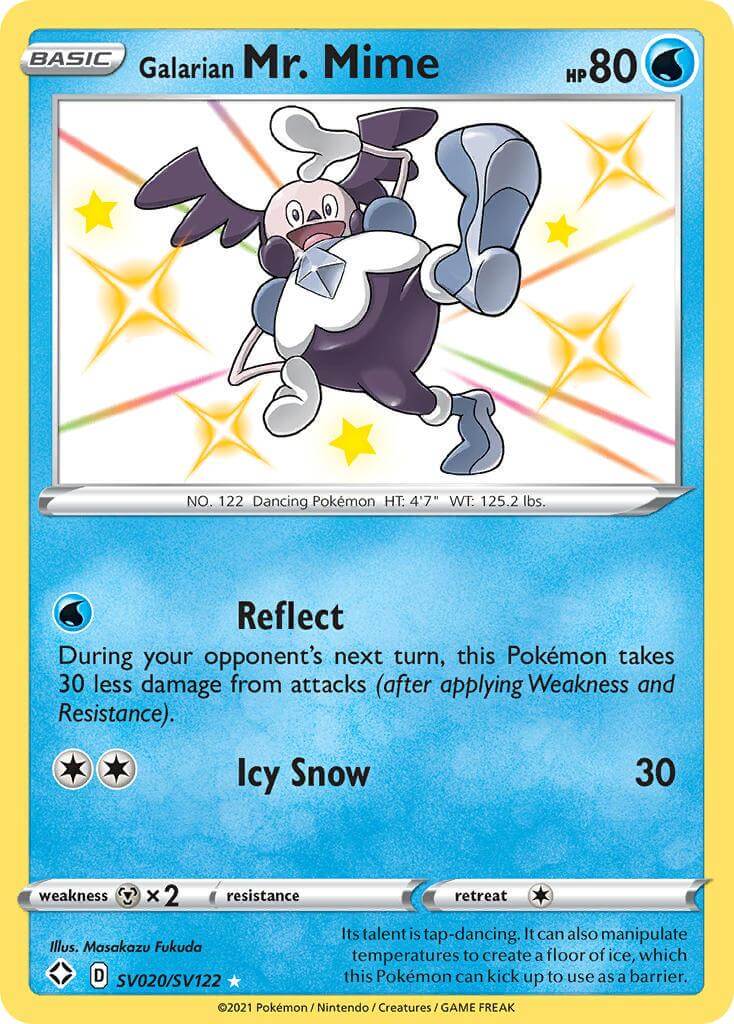Galarian Mr. Mime (SV020/SV122) [Sword & Shield: Shining Fates] card featuring icy snow attack and abilities.