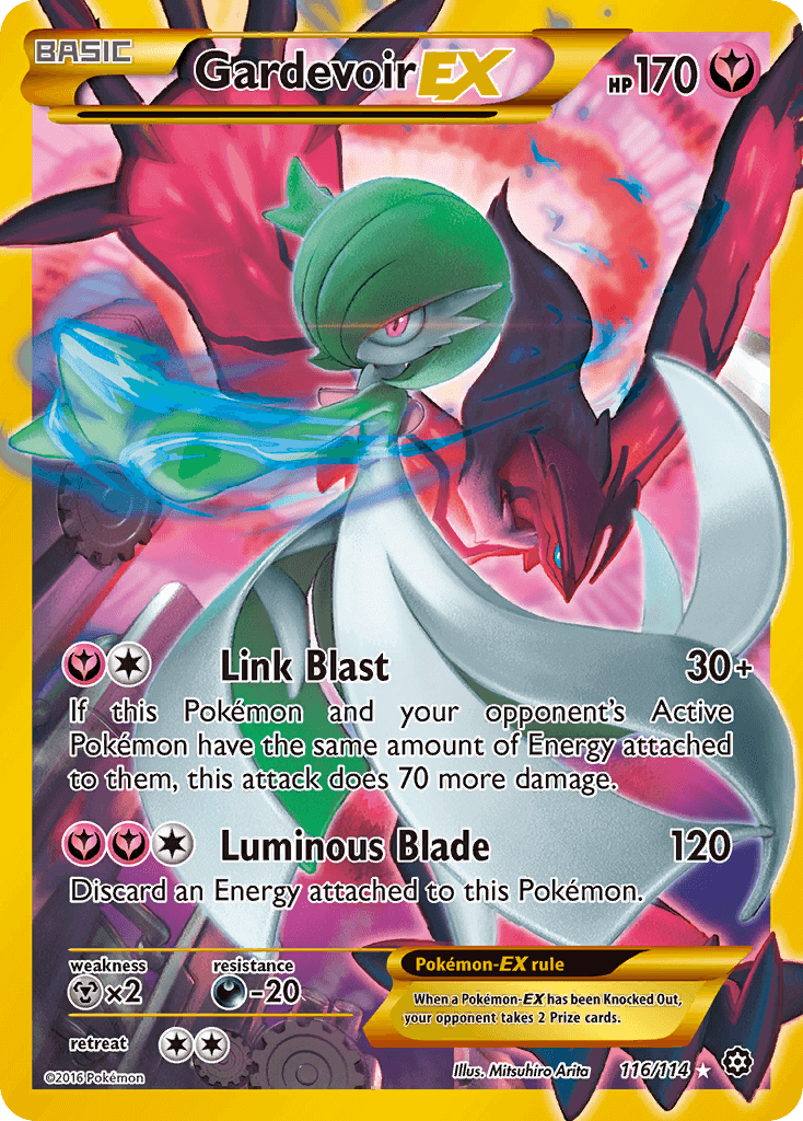 Gardevoir EX (116/114) [XY: Steam Siege] card featuring HP 170 with attacks Link Blast and Luminous Blade.