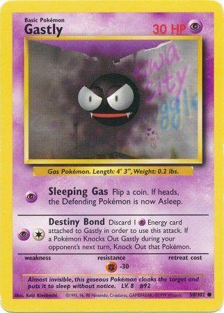 Gastly (50/102) [Base Set Unlimited] card with psychic type details and attack information.