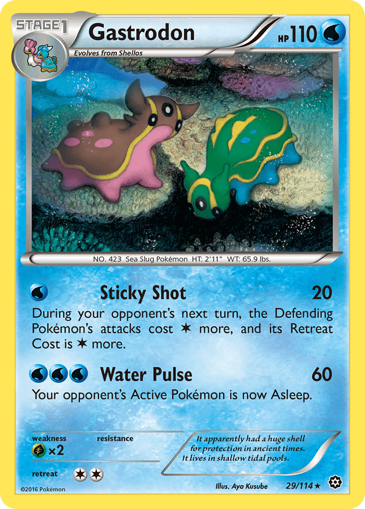 Gastrodon (29/114) [XY: Steam Siege] card featuring Water type and rare attributes in an illustrated design.