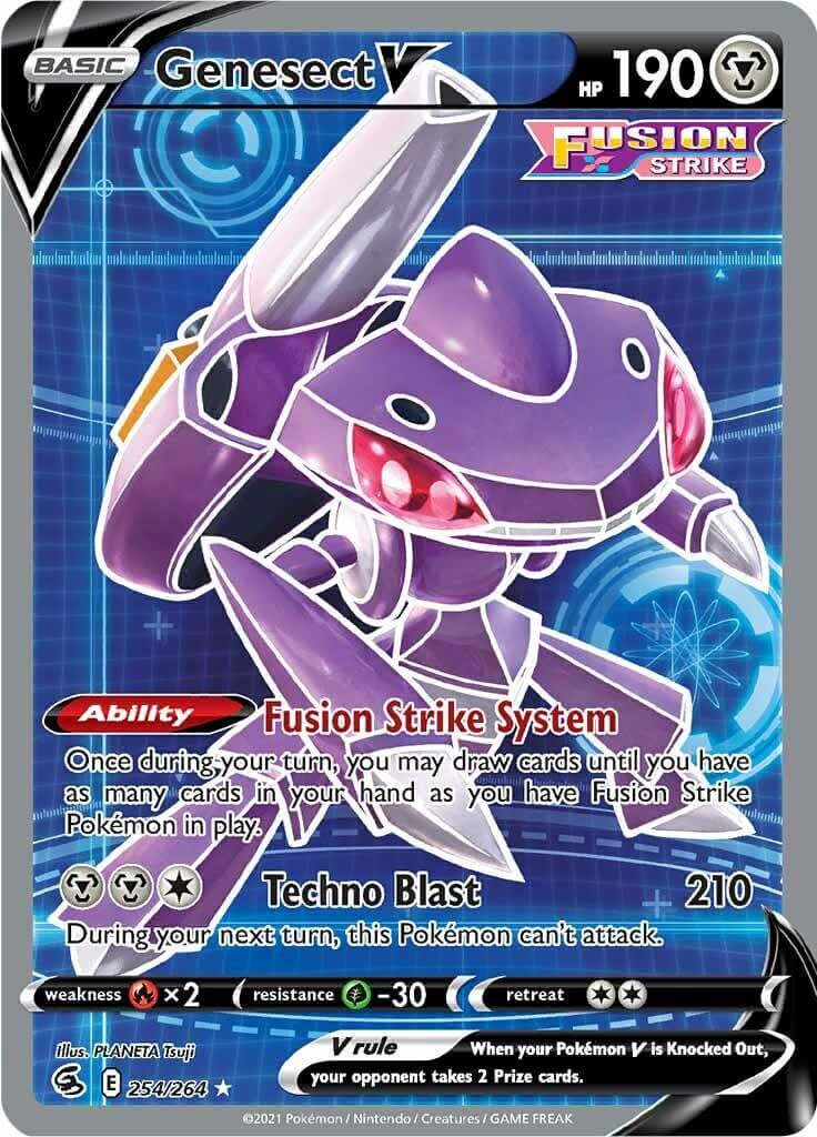 Genesect V (254/264) [Sword & Shield: Fusion Strike] card featuring Fusion Strike System ability and Techno Blast.