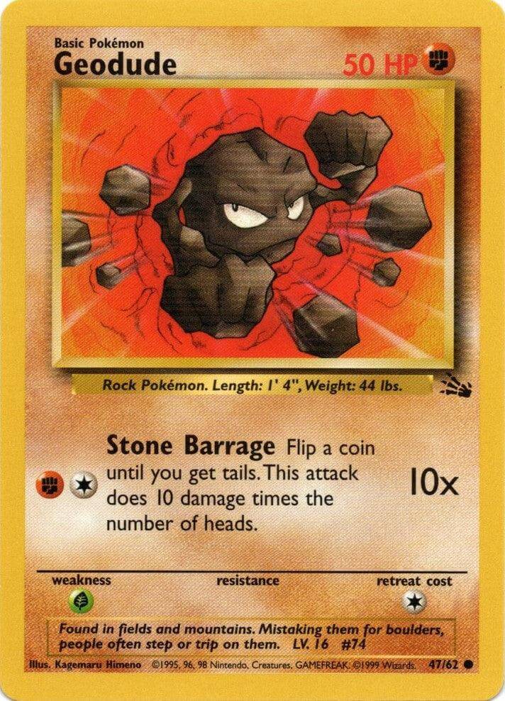Geodude (47/62) [Fossil Unlimited] card featuring Rock Pokémon and details of its Stone Barrage attack.
