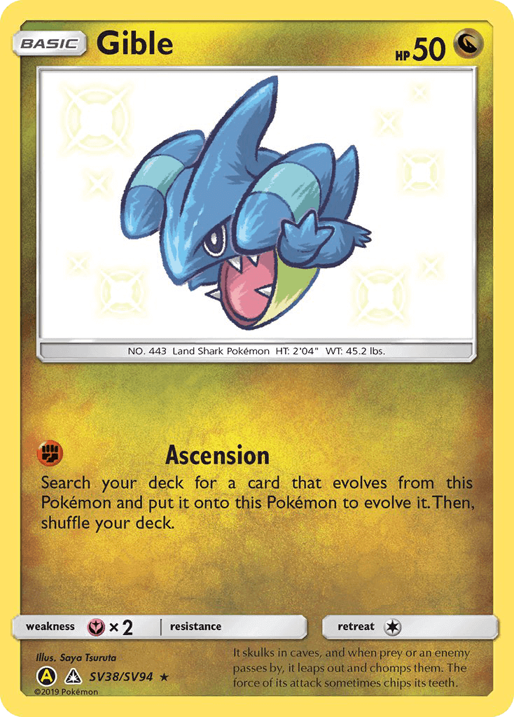 Gible (SV38/SV94) [Sun & Moon: Hidden Fates - Shiny Vault] card featuring the Dragon-type Pokémon Gible.