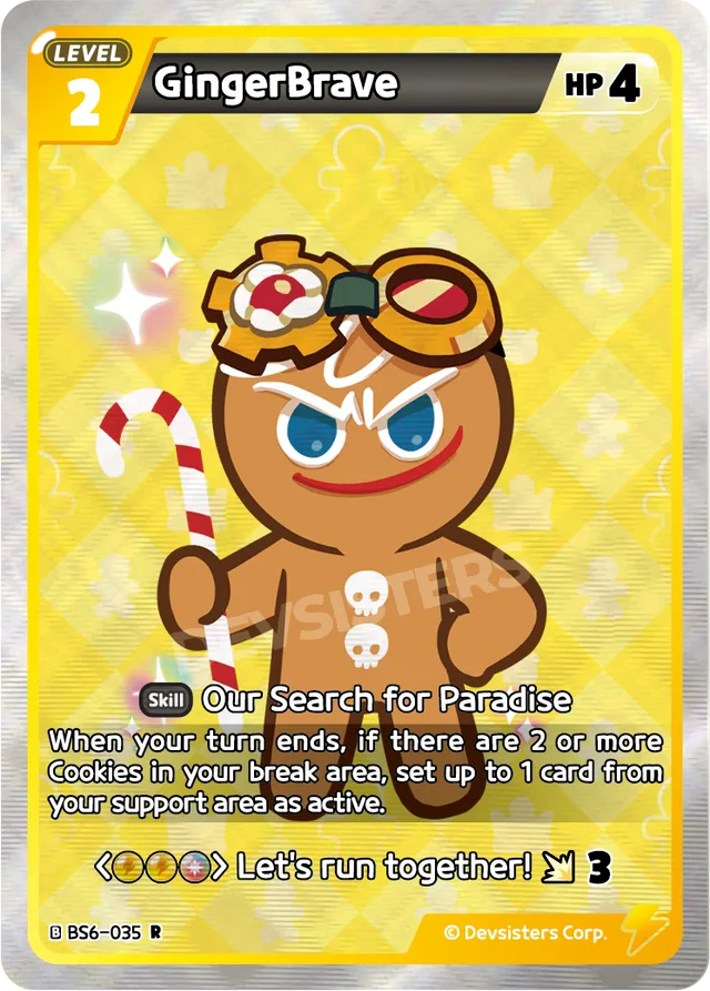 GingerBrave BS6-025 R | Rare Card showcasing a cute gingerbread character with a skill description.