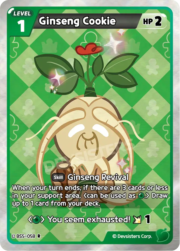 Ginseng Cookie BS5-058 R | Rare Card featuring Ginseng Revival skill and cute cookie character.