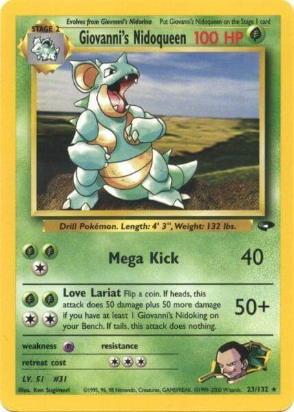 Giovanni's Nidoqueen (23/132) [Gym Challenge Unlimited] trading card featuring Grass type and rare status.