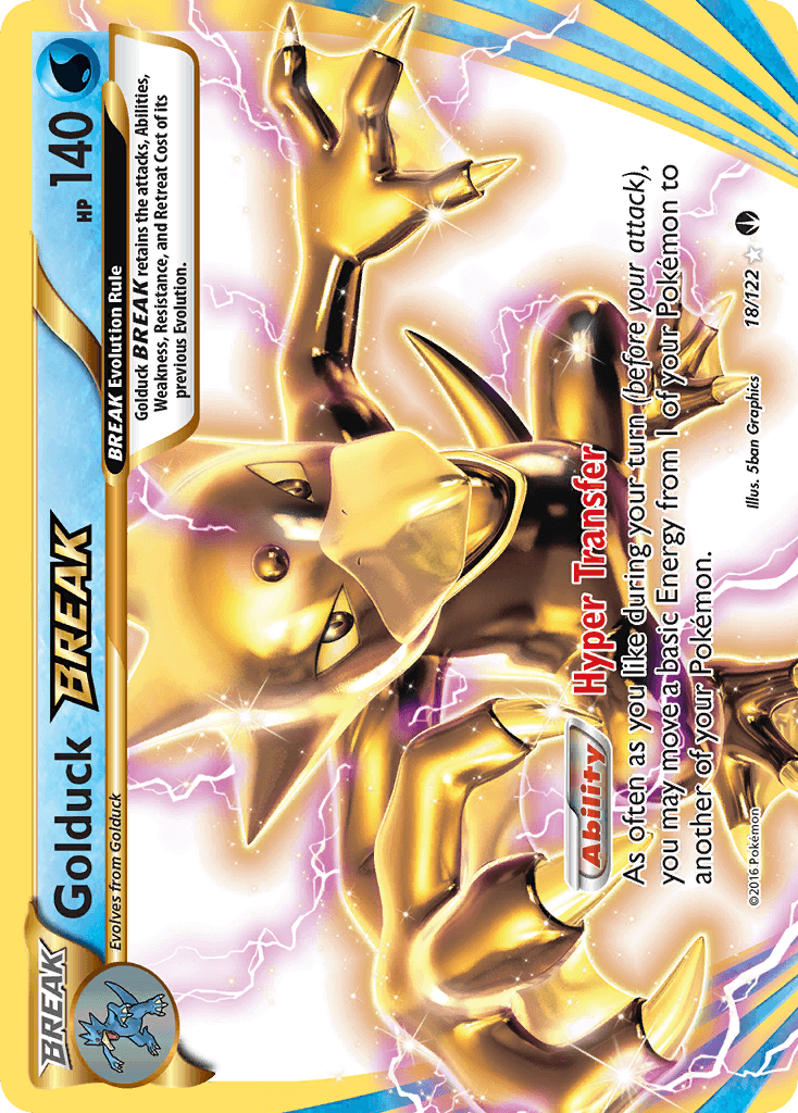 Golduck BREAK (18/122) [XY: BREAKpoint] card featuring Ability: Hyper Transfer and ultra rare design.