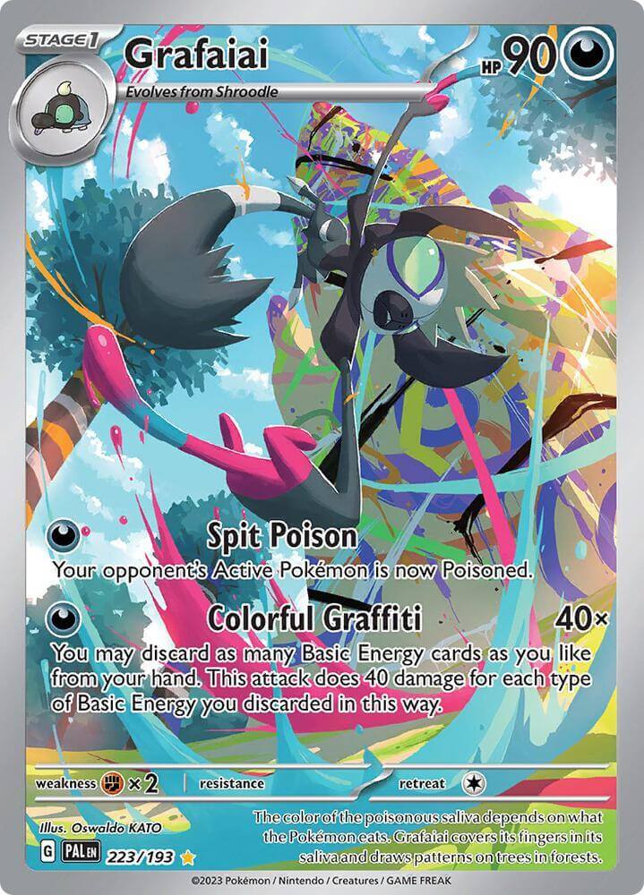 Grafaiai (223/193) [Scarlet & Violet: Paldea Evolved] card featuring colorful graffiti design and Spit Poison attack.
